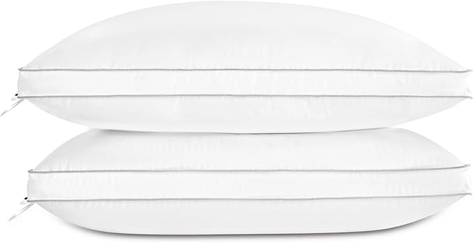 Globon Luxury Feather Down Pillow King Size,Low Soft Gusseted Bed Pillows for Sleeping, Hotel Collection Fluffy Pillow, 18"X34", Set of 2