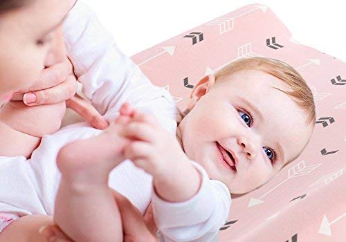 Stretchy Changing Pad Covers BROLEX 2 Pack Jersey Knit Change Pad Covers for Girls Boys,Pink & White Arrow