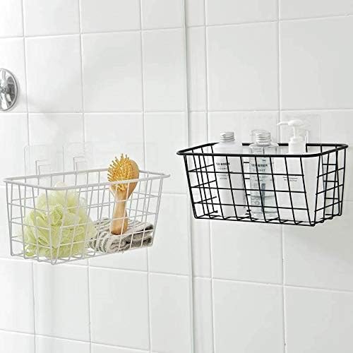 2 Set Hanging Wall Basket Organizer Over the Cabinet Door Wire Baskets for Organizing -No Drilling Adhesive Wall Storage Basket, Space-Saving Hanging Baskets for Organizing Wall Mount Storage,Black