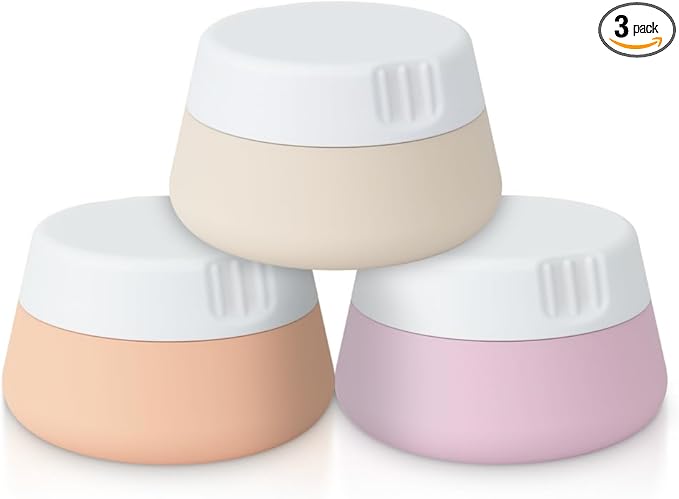 EZY DOSE Silicone Jar, Multi-Purpose Travel-Sized Container, Washable and Reusable, Versatile and Durable Container for Storage, Organizing and Preserving, Pink, Beige, and Peach, BPA Free, 3-Pack