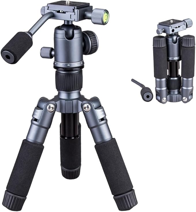 Portable Desktop Mini Tripod with Panning Handle, 20" / 52cm Desk Tabletop Aluminum Alloy with 360° Ball Head, Compact Tripod for DSLR Camera Video Camcorder, Load up to 13lb / 6kg