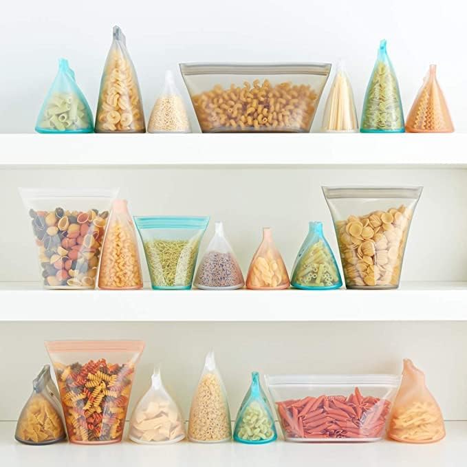 Zip Top Reusable Food Storage Bags | 3 Bag Set [Gray] - 2 Sandwich, 1 Snack | Silicone Meal Prep Container | Microwave, Dishwasher and Freezer Safe | Made in the USA
