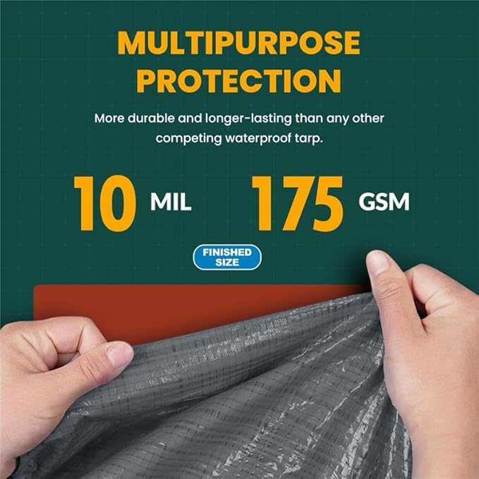 Tarp Cover 10X10 Silver/Black Heavy Duty Thick Material, Waterproof, Great for Tarpaulin Canopy Tent, Boat, RV Or Pool Cover! by Trademark Supplies