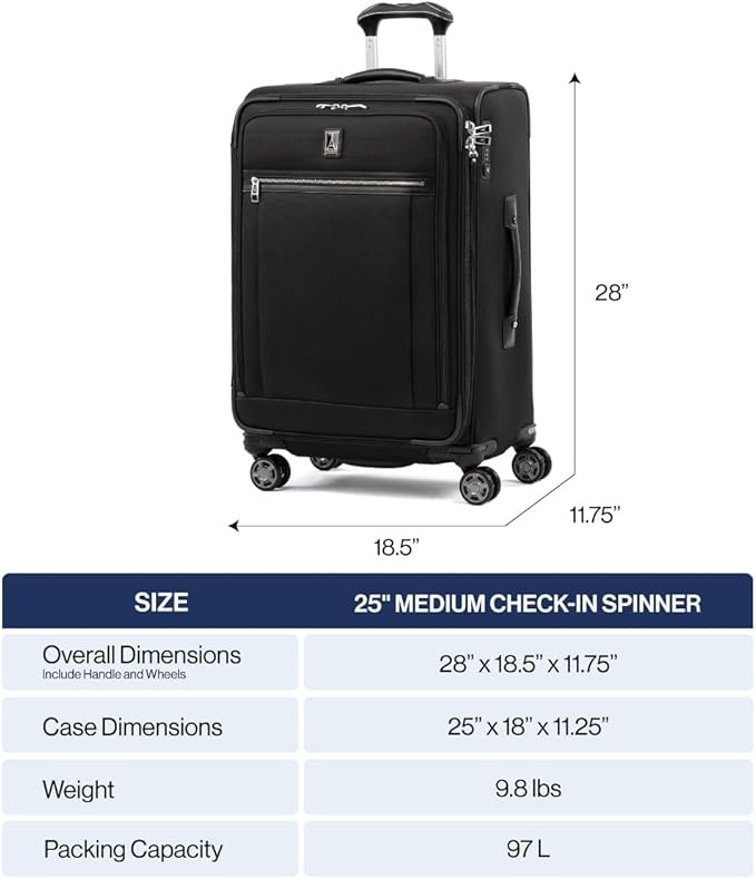 Travelpro Platinum Elite Softside Expandable Checked Luggage, 8 Wheel Spinner Suitcase, TSA Lock, Men and Women, Rich Espresso Brown, Checked Medium 25-Inch