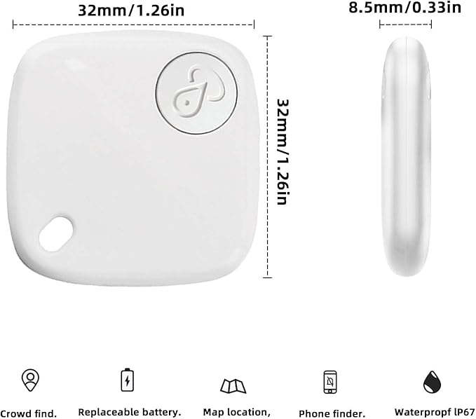 Bluetooth Tracker Keys Finder and Item Locator (iOS Only); Up to 200 ft Find Nearby, Phone Finder, Replaceable Battery, Suitable to Track Keys/Backpacks/Luggage/Suitcases. 1-Pack