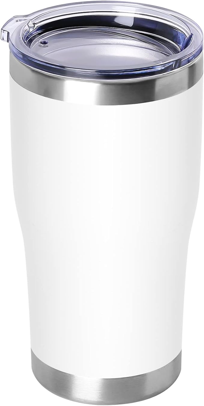 DOMICARE 20oz Tumbler with Lid Stainless Steel Tumblers Bulk, Double Wall Vacuum Insulated Coffee Travel Mug Powder Coated Tumbler, White