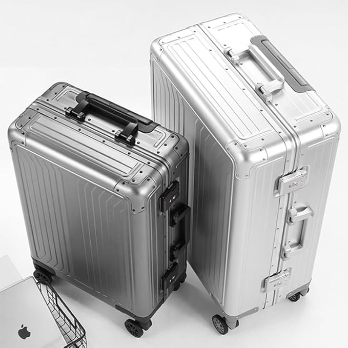 Metal all aluminum carry-on suitcase 20 "hard face, TSA lock and rotating wheel zippered luggage set (dark grey, 28 '')