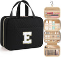 HOTOR Travel Toiletry Bag - Personalized Chenille Initial Makeup Bag, Water-Resistant Personalized Gifts for Women, Portable Travel Accessories & Essentials, Letter E, Black, 11.4"×9.0"×3.35"