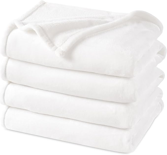PHF Ultra Soft Fleece Blanket Queen Size, No Shed No Pilling Luxury Plush Cozy 300GSM Lightweight Blanket for Bed, Couch, Chair, Sofa Suitable for All Season, 90" x 90", White