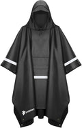 PTEROMY Hooded Rain Poncho for Adult with Pocket, Waterproof Lightweight Unisex Raincoat for Hiking Camping Emergency