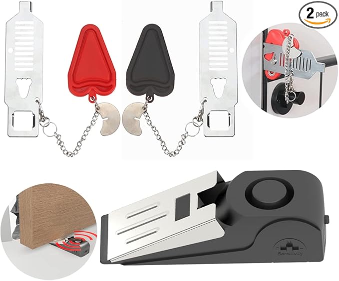 3 Packs Portable Door Stop Alarm & Door Lock, Upgraded Home Security Door Locker Devices Pocket Door Stopper Self Defensey Tools for Travel Home Apartment