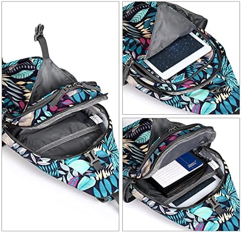 G4Free Sling Bag RFID Blocking Sling Backpack Crossbody Chest Bag Daypack for Hiking Travel(Blue Leaf)