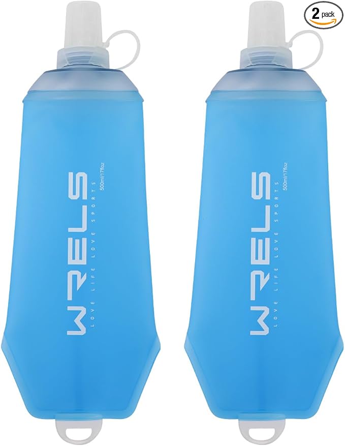 200ml/350ml/500ml Collapsible Soft Flask,BPA Free Folding Soft Water Bottle with Hanging Ring,Lightweight TPU Hydration Flask for Running Marathon Cycling Hiking(500ml-2 Packs)