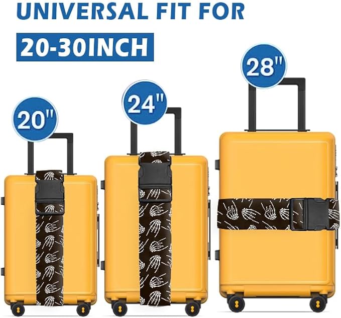 Luggage Straps for Suitcases Travel Belt Accessories, Cute Suitcase Strap, Adjustable Luggage Belt Strap, Heavy Duty with Quick-Release Buckle Luggage Strap Rock Skull Hands