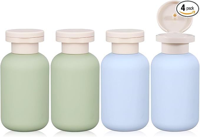 ASEVAT 3.4 oz/4 Pack Travel Bottles for Toiletries, Small Travel Shampoo and Conditioner Bottles, Refillable Containers Leak Proof, Plastic Squeeze Bottles with Flip Cap, green+blue