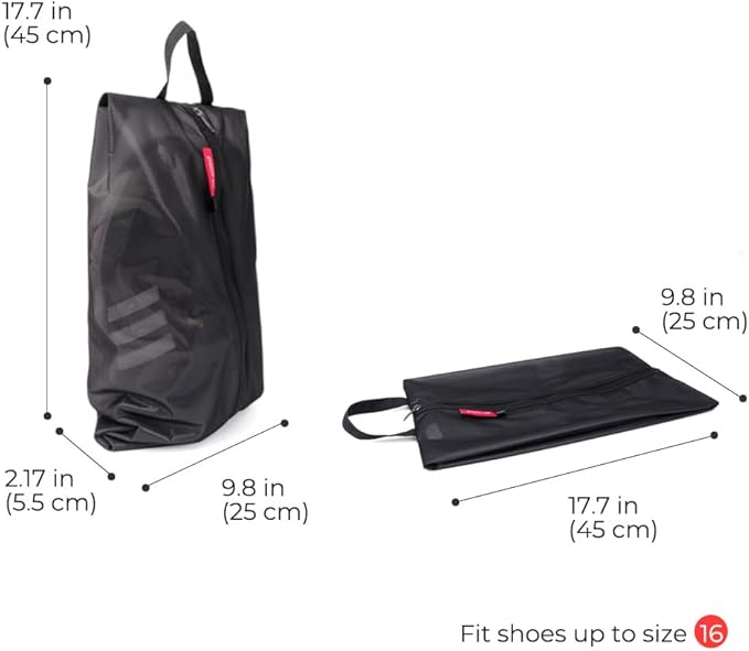pack all Plus-Sized Shoe Bag for Travel, Water-Resistant Shoe Pouch for Gym, Odor-Resistant Soccer Cleats Bag for Sport (Black, 1-Pack)