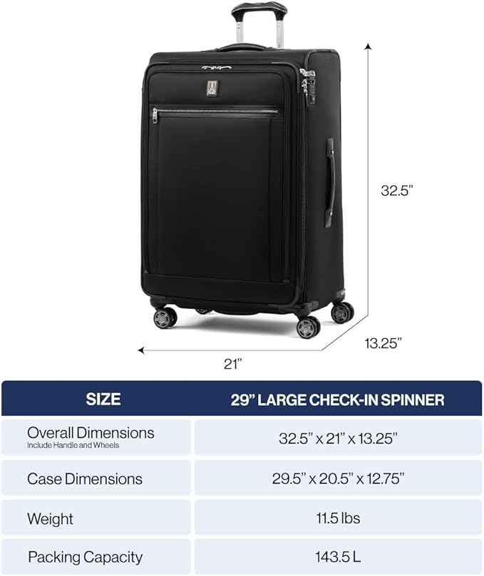 Travelpro Platinum Elite Softside Expandable Checked Luggage, 8 Wheel Spinner Large Suitcase, TSA Lock, Men and Women, True Navy Blue, Checked Large 29-Inch