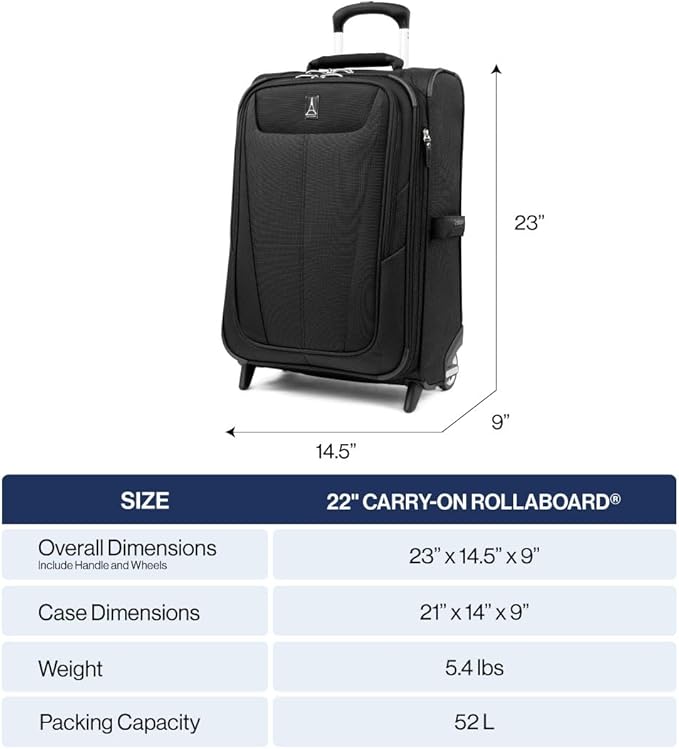 Travelpro Maxlite 5 Softside Expandable Upright 2 Wheel Carry-on Luggage, Lightweight, 22-Inch — Black