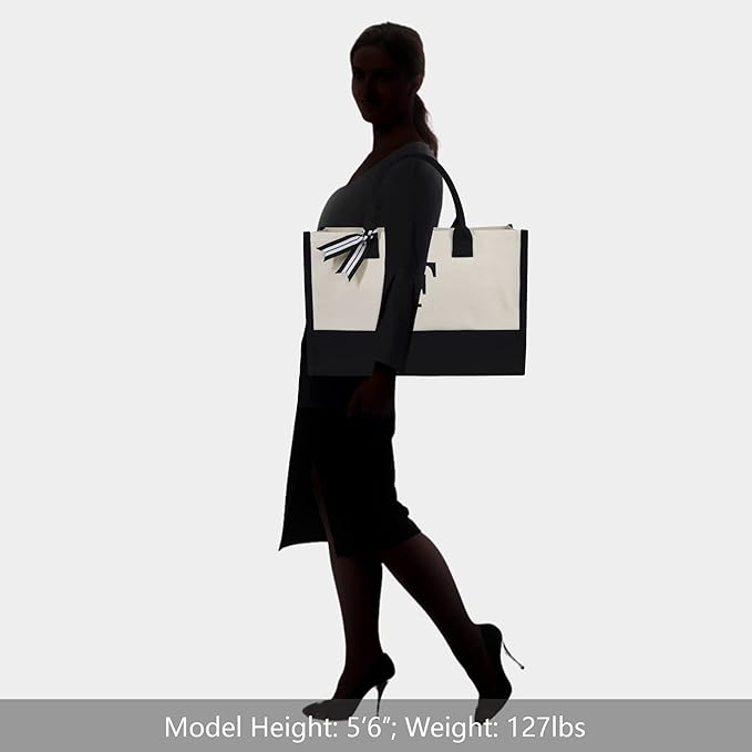 TOPDesign Embroidery Initial Canvas Tote Bag, Personalized Present Bag, Suitable for Wedding, Birthday, Beach, Holiday, is a Great Gift for Women, Mom, Teachers, Friends, Bridesmaids (Letter F)