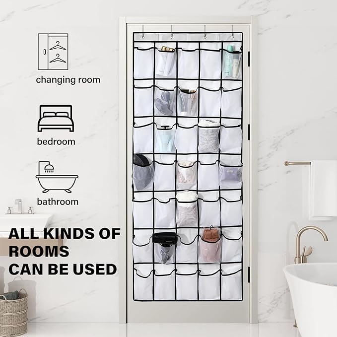 Over the Door Shoe Organizer, 24 Large Breathable Mesh Pockets, Hanging Storage Holder, Hanging Shoe Organizer(Black)