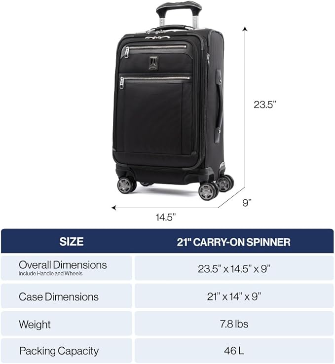 Travelpro Platinum Elite Softside Expandable Carry on Luggage, 8 Wheel Spinner Suitcase, USB Port, Suiter, Men and Women, Vintage Grey, Carry On 21-Inch