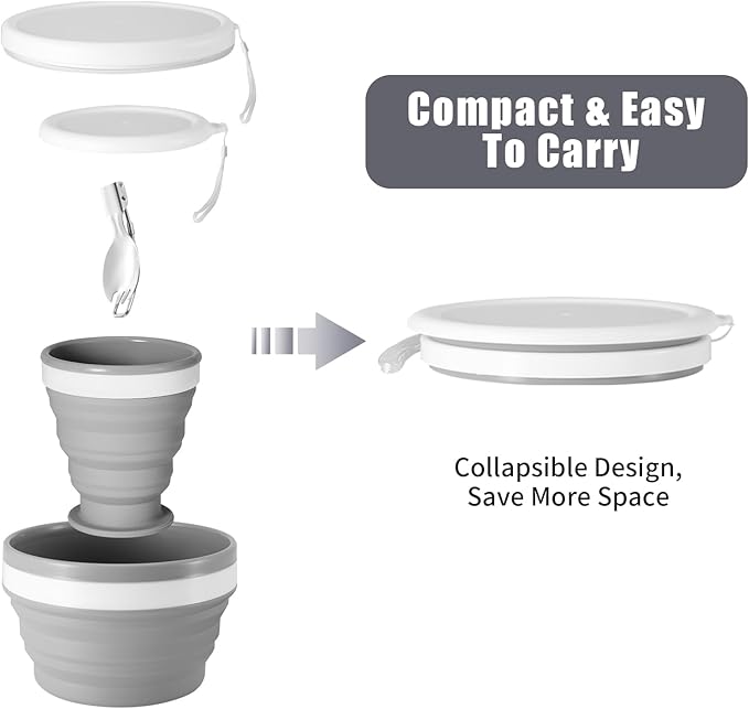 Odoland Camping Mess Kit Silicone Collapsible Bowl, Cup & Stainless Steel Spoon for 1 Person Backpacking Outdoor, Camping, Hiking and Picnic