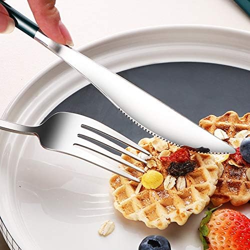 Portable Travel Camping Cutlery Set, TWUTGAYW Silver Green Reusable Flatware Silverware, Stainless Steel Cutlery Set, Portable Chopsticks Knife Spoons Forks Set for Camping Picnic Lunch Daily Use