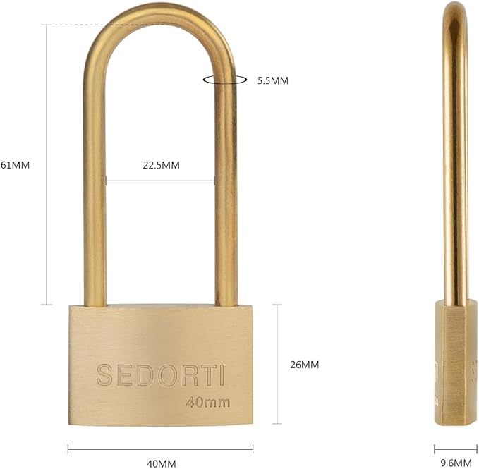 Weather Proof Lock, Keyed Alike Solid Brass Padlocks with Long Brass Shackle, Light Duty, 1-1/2" Wide Body, Marine Padlock, Anti Rust Lock, 2 Pack