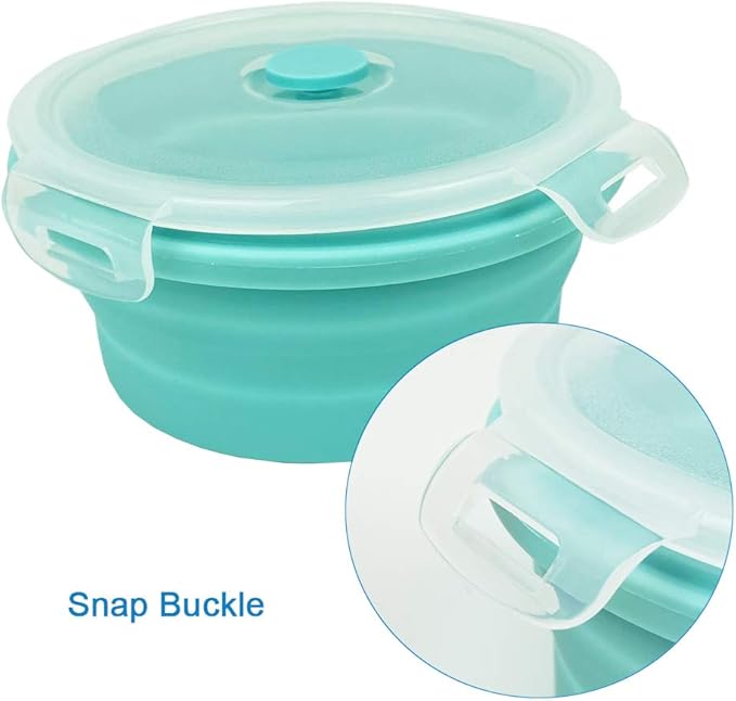 Collapsible Bowl Silicone Collapsible Container Food Storage Containers Collapsible Camping Bowl for Travel Camping Hiking with Airtight Plastic Lids and 2Pack Silicone Dish Sponges- Blue, 1200ml