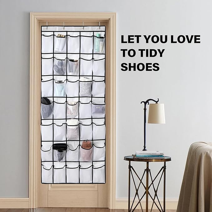 Over the Door Shoe Organizer, 24 Large Breathable Mesh Pockets, Hanging Storage Holder, Hanging Shoe Organizer(Grey)