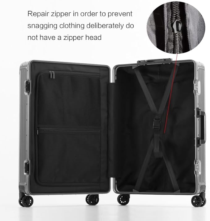 Metal all aluminum carry-on suitcase 20 "hard face, TSA lock and rotating wheel zippered luggage set (blue, 20 '')