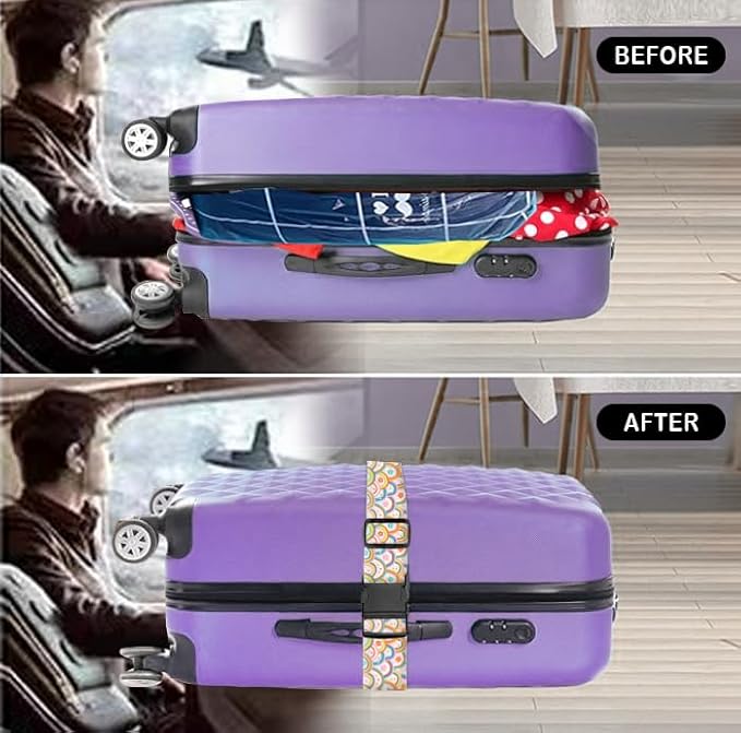 Luggage Straps for Suitcases Travel Belt Accessories, Cute Suitcase Strap, Adjustable Luggage Belt Strap, Heavy Duty with Quick-Release Buckle Luggage Strap Cute Colorful Rainbow