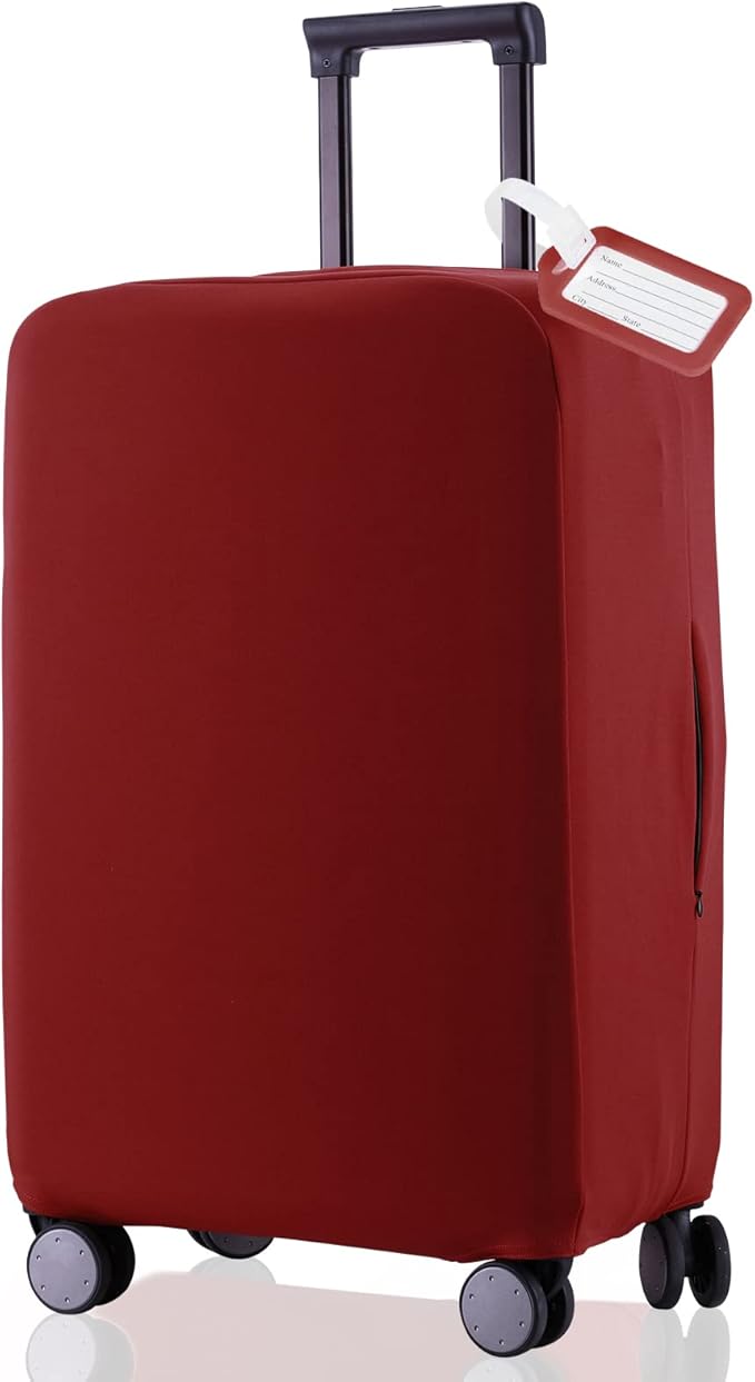 Travel Luggage Cover Suitcase Protector Scratch-Resistant Fit 19-31 Inch Suitcase, Not Included Suitcase (Claret, L(26-27 inch))