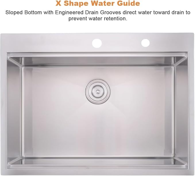 33x22 Drop In Kitchen Sink Workstation-Bokaiya Stainless Steel Kitchen Sink 33x22 Top Mount Drop In Workstation 16 Gauge 10" Handmade Deep Single Bowl Kitchen Sinks with Cutting Board