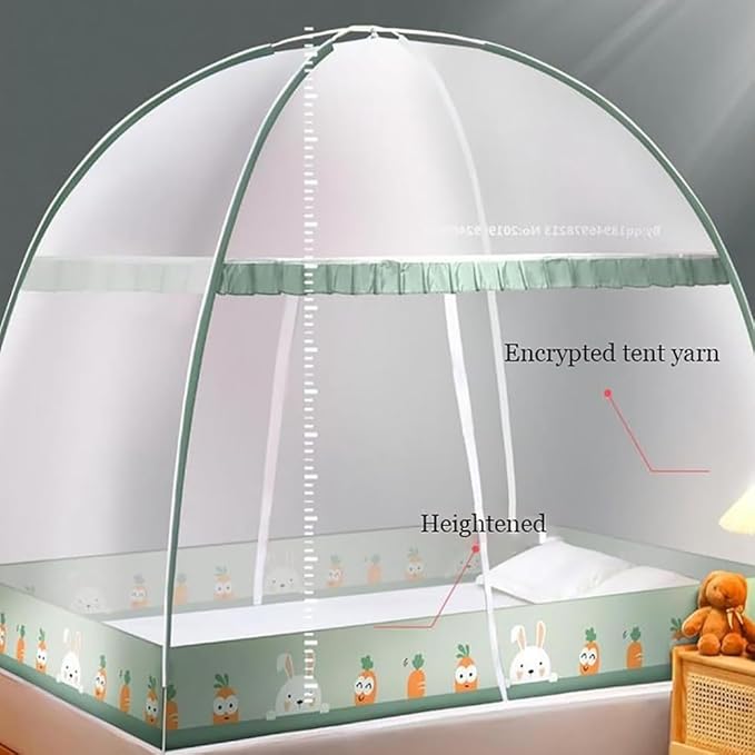Pop-Up Mosquito Net Tent for Beds Portable Folding Canopy with Net Bottom, Fits Twin to King Size 79x71x59inch, Easy Install Wash for Baby Adults, Indoor Outdoor Use (Pink Rabbit- King Bed)