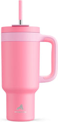 POWCAN 40 oz Tumbler with Handle, 2-in-1 Straw and Sip Lid, Leakproof, Dishwasher Safe, Insulated Stainless Steel Travel Coffee Mug, Keeps Cold for 34 Hours, Fits in Car Cup Holder (Coral)