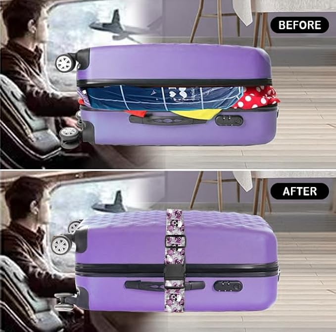 Luggage Straps for Suitcases Travel Belt Accessories, Cute Suitcase Strap, Adjustable Luggage Belt Strap, Heavy Duty with Quick-Release Buckle Luggage Strap Skull Flowers