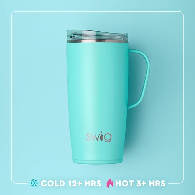 Swig Life 22oz Travel Mug, Insulated Tumbler with Handle and Lid, Travel Coffee Mug, Cup Holder Friendly, Stainless Steel 22 oz Tumbler, Reusable Insulated with Lid (Massachusetts)
