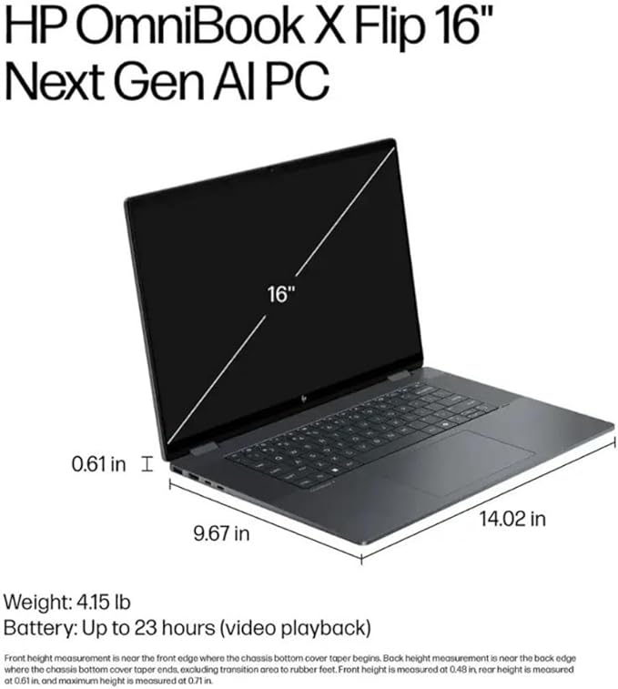 HP OmniBook X Flip 16 2-in-1 Laptop: 16" FHD+ Touchscreen, Intel Core Ultra 7, 16GB RAM, 2TB SSD, w/Pen & Lifetime Office - Copilot+ AI PC, Windows 11 Pro