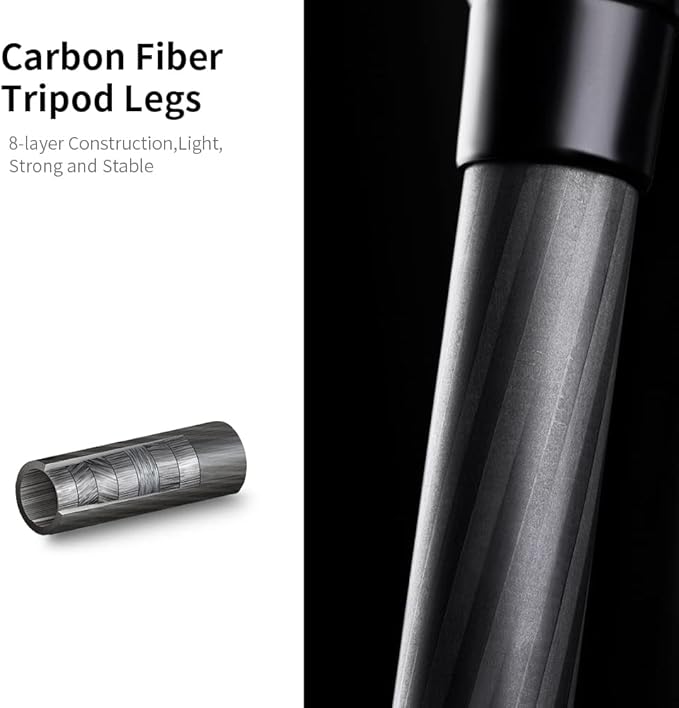 K&F Concept 63" Carbon Fiber Camera Tripods,D254C1+BH-28L Compact Tripod with Detachable Monopod, Metal Ball Head 22lbsLoad Capacity with Quick Release Plate for SLR DSLR Digital Camera/Camcorder
