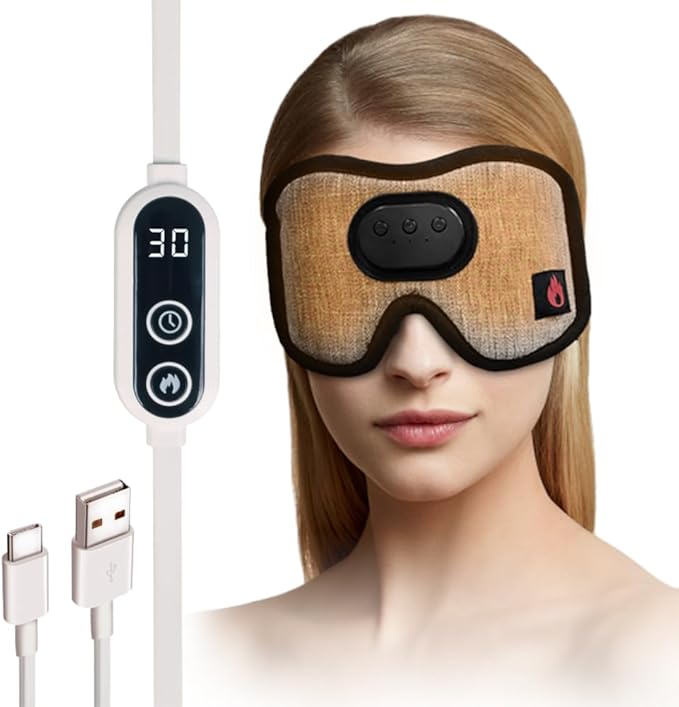 Heated Eye Mask with Bluetooth Headphones SYPVRY Wireless Sleep Eye Mask Headphones for Sleeping with Temperature & Timer Control, Warm Eye Compress USB Heated Mask for Dry Eyes Style,Grey