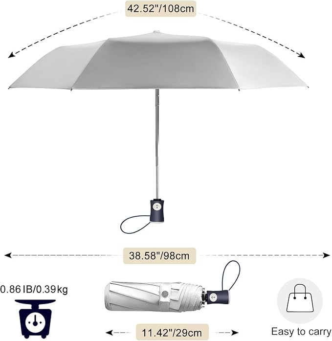 Cuby UV Sun Umbrella Compact Folding Umbrella lightweight Portable Manual Travel Umbrella for Rainproof & 99% UV Protection with Black Anti-UV Coating