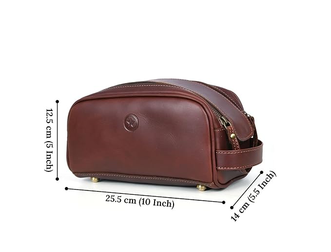 10" Premium Leather Toiletry Travel Pouch With Waterproof Lining | King-Size Handcrafted Vintage Dopp - Kit Gift for Father's Day By Aaron Leather Goods