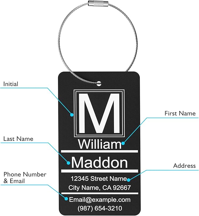 Luggage Tags for Suitcase - Pink Personalized Engraved Metal Tag for Cruise Travel - Custom Name Tags Suitable for Bags and Backpacks