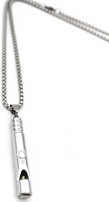 Emergency Survival Whistle Pendant Necklace for Men Women, Titanium Steel Loud Coach Whistle Necklace with Chain, Portable Keychain Whistle for Life Saving, Hiking, Camping and Pet Training