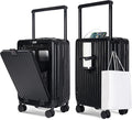 SOKOK Front Pocket Luggage Carry On with Spinner Wheels, Wide Handle Travel Suitcase PC Hardshell Durable Rolling Luggage for Business Trip with Charging Port and Cup Holder, Black