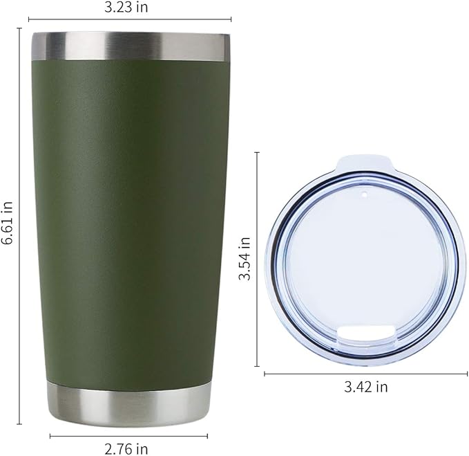 DOMICARE 20oz Stainless Steel Tumbler Bulk with Lid, Double Wall Vacuum Insulated Travel Mug, Powder Coated Coffee Cup (Army Green, 4)