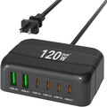 USB C Charger, BURUDU 120W 6 Port USB C Charging Station,Multiports with 4 USB C and 2 QC USB A,Portable PD Fast USB C Wall Charger for iPhone16/15/14/13/12/11 Pro Max,iPad,iWatch,Pixel Samsung Galaxy