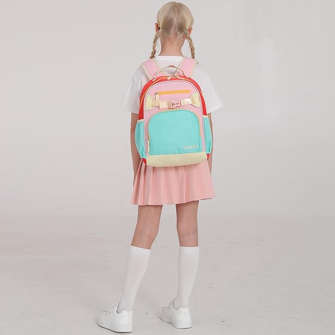 Lightweight Cute Kids Backpack for School Kindergarten Elementary Backpacks for Gilrs ages 6-8-10 (Aqua Pink Red)
