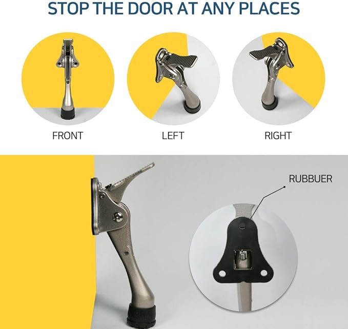 One Touch Kickdown Door Stopper, Door Holder, Heavy Duty Door Stops, Bottom of Door, Height-Adjustable Rubber Tips by HASHI (Black 4 inch x 4pack)